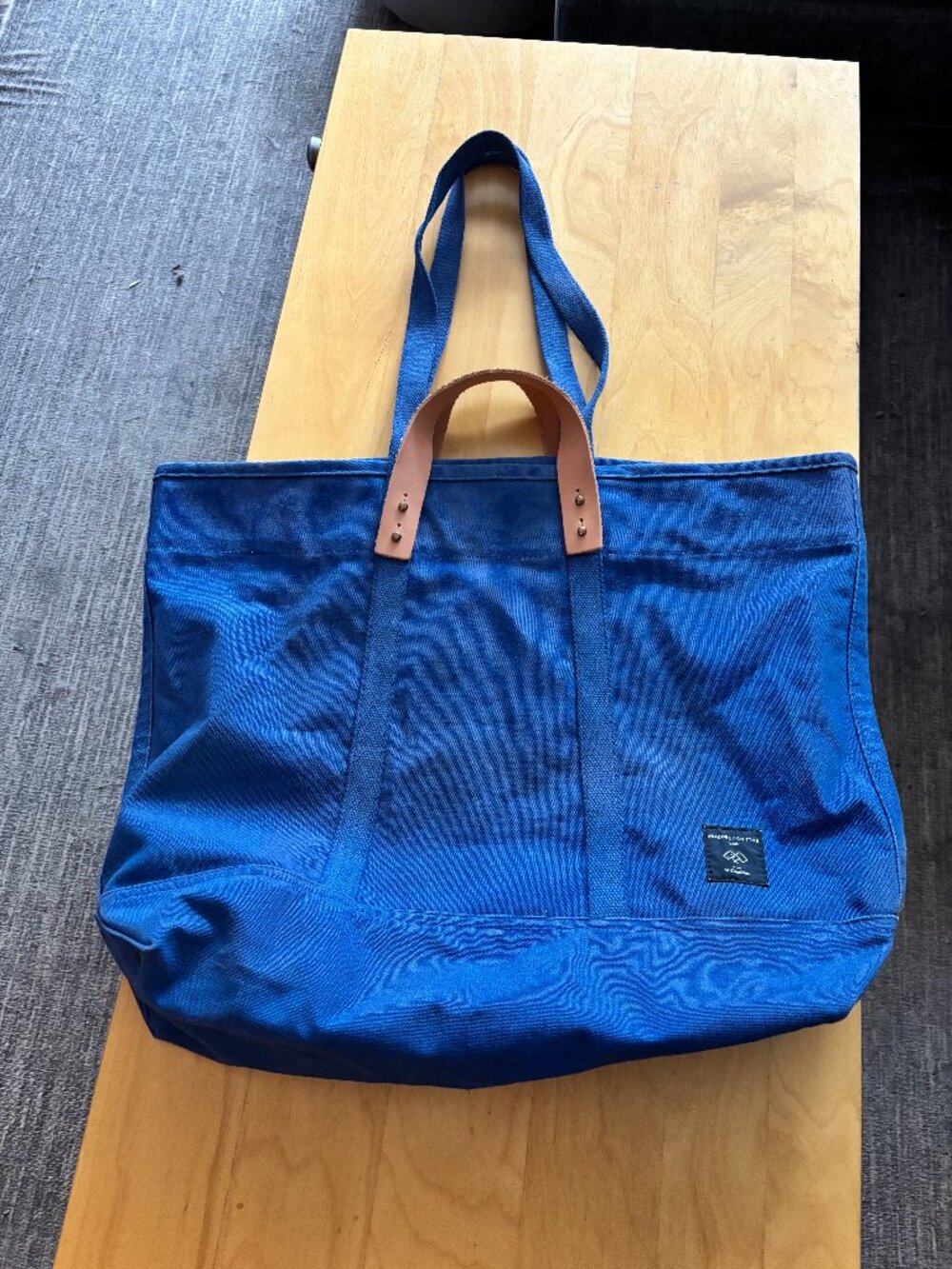 Immodest Cotton Large East West Tote Blue Canvas Fleabag Leather Handles BLUE